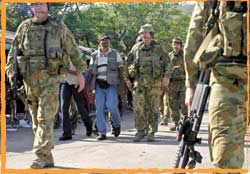 Timorese Rebel Alfredo Reinado is escorted to Dili by BG Anzac Diggers late 2006