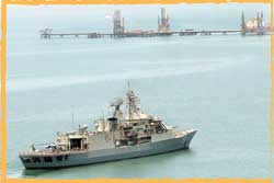 HMAS Anzac patrols near an Offshore Oil Platform in the North Arabian Gulf